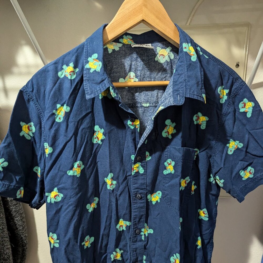 Pokemon Squirtle Button-Down Shirt, Size: Medium, Blue (Navy)